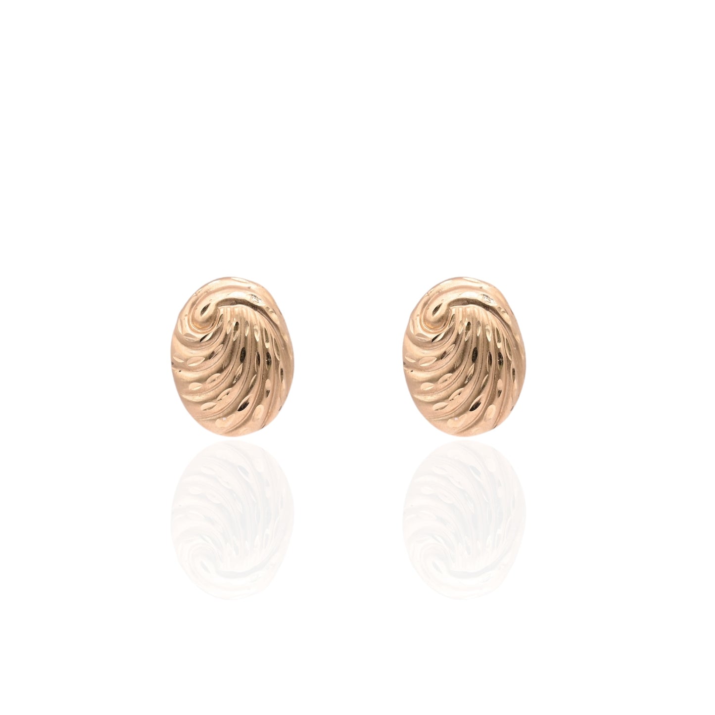 Lightweight Swirled Diamond Cut Oval Earrings 14K Yellow Gold