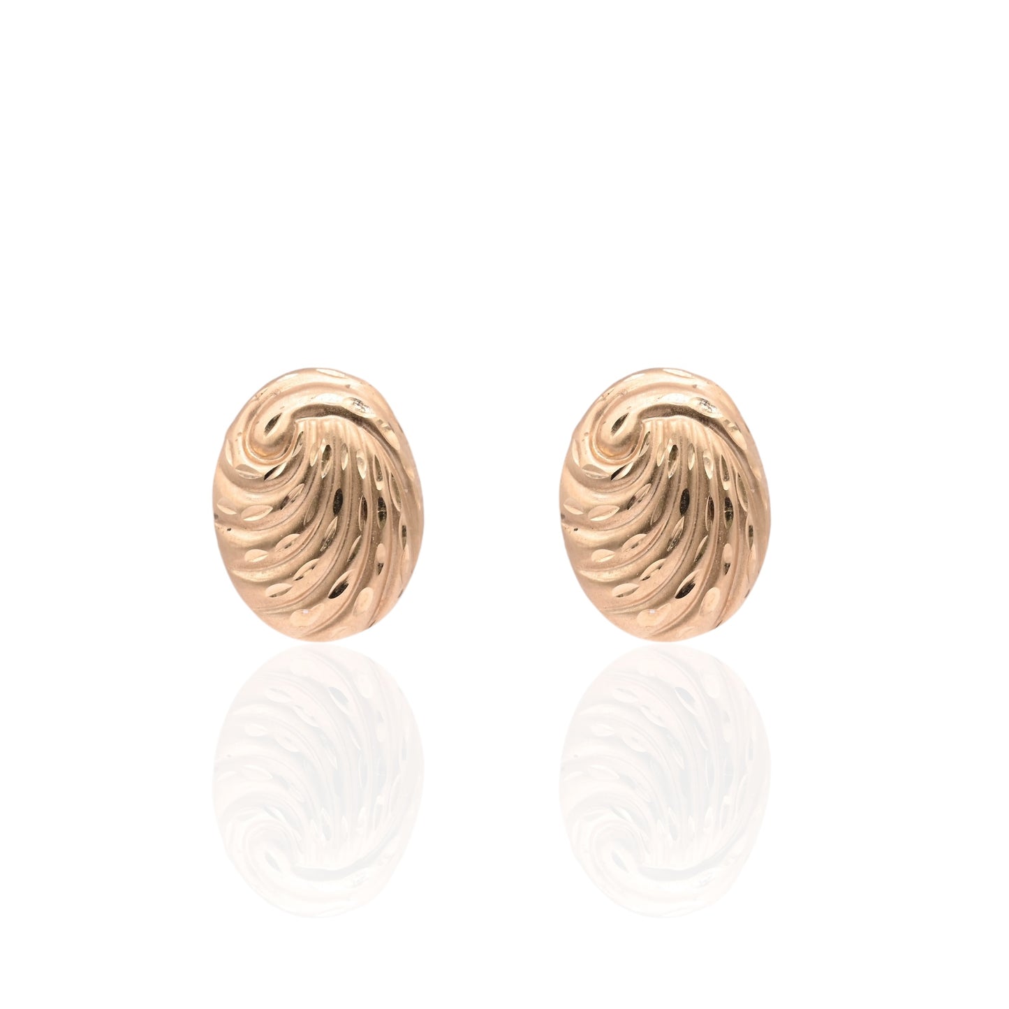 Lightweight Swirled Diamond Cut Oval Earrings 14K Yellow Gold