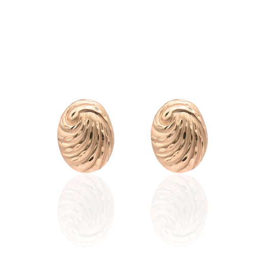 Lightweight Swirled Diamond Cut Oval Earrings 14K Yellow Gold