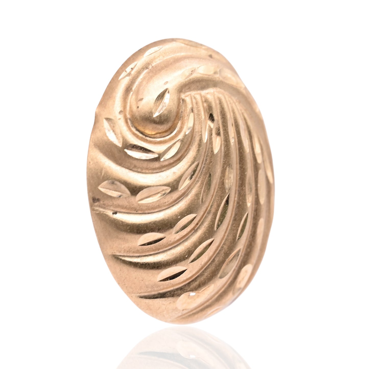 Lightweight Swirled Diamond Cut Oval Earrings 14K Yellow Gold
