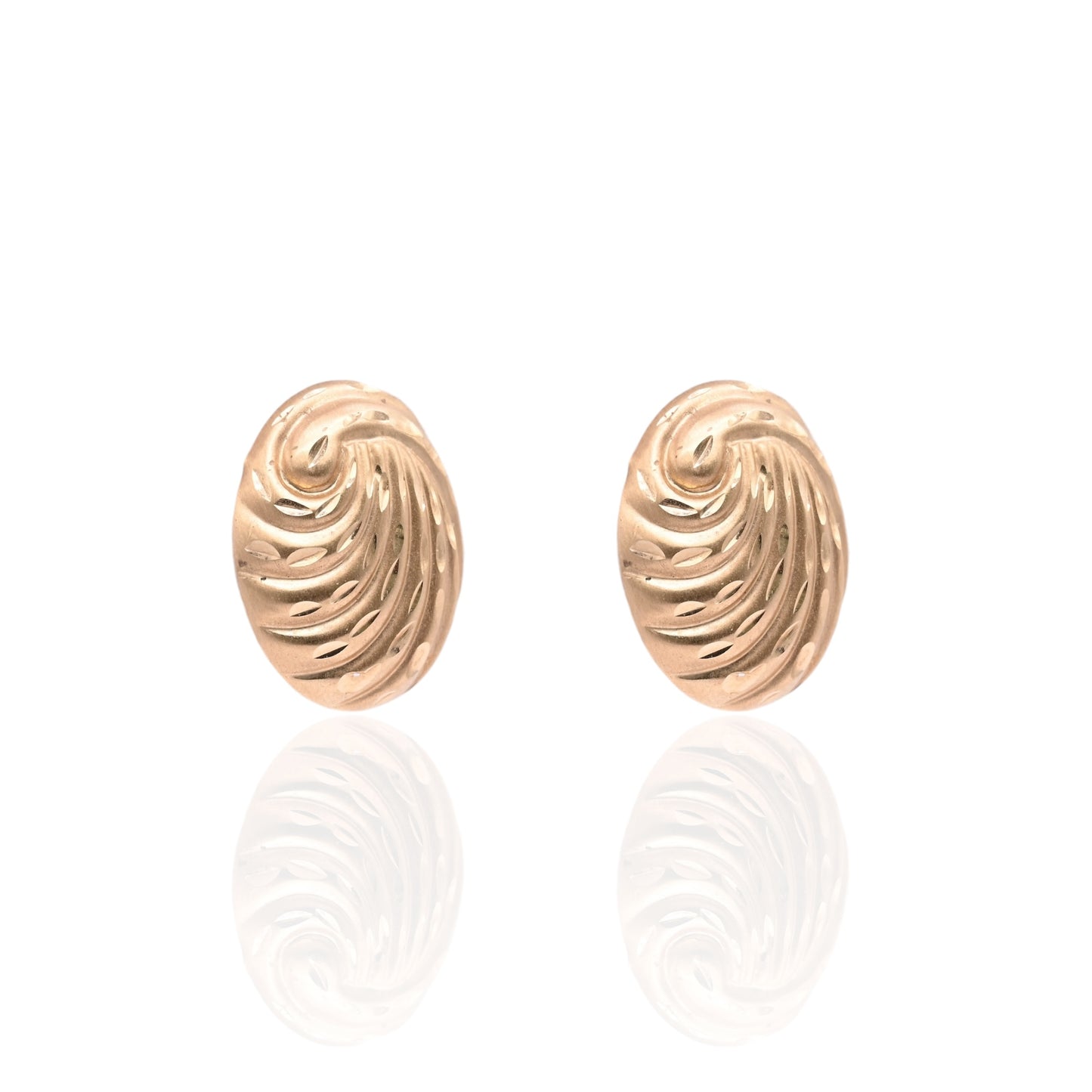 Lightweight Swirled Diamond Cut Oval Earrings 14K Yellow Gold