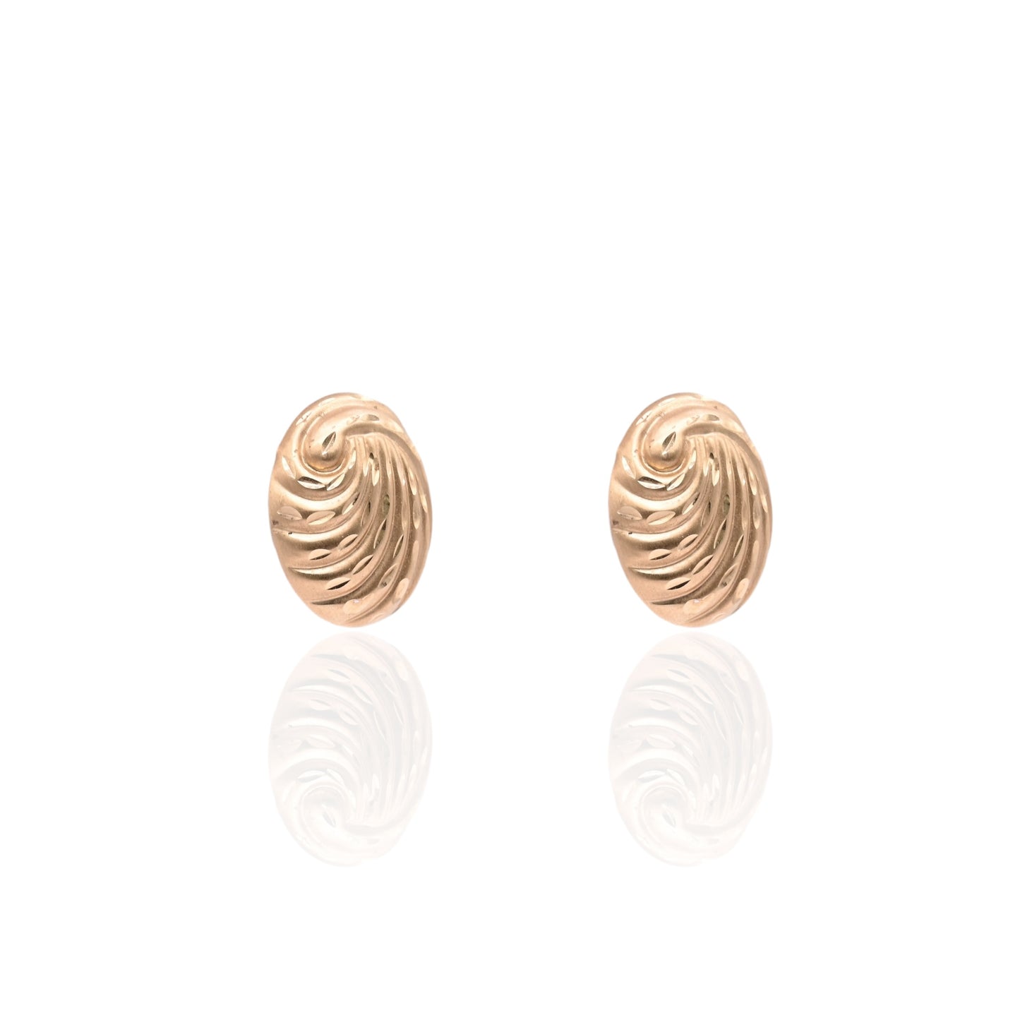 Lightweight Swirled Diamond Cut Oval Earrings 14K Yellow Gold