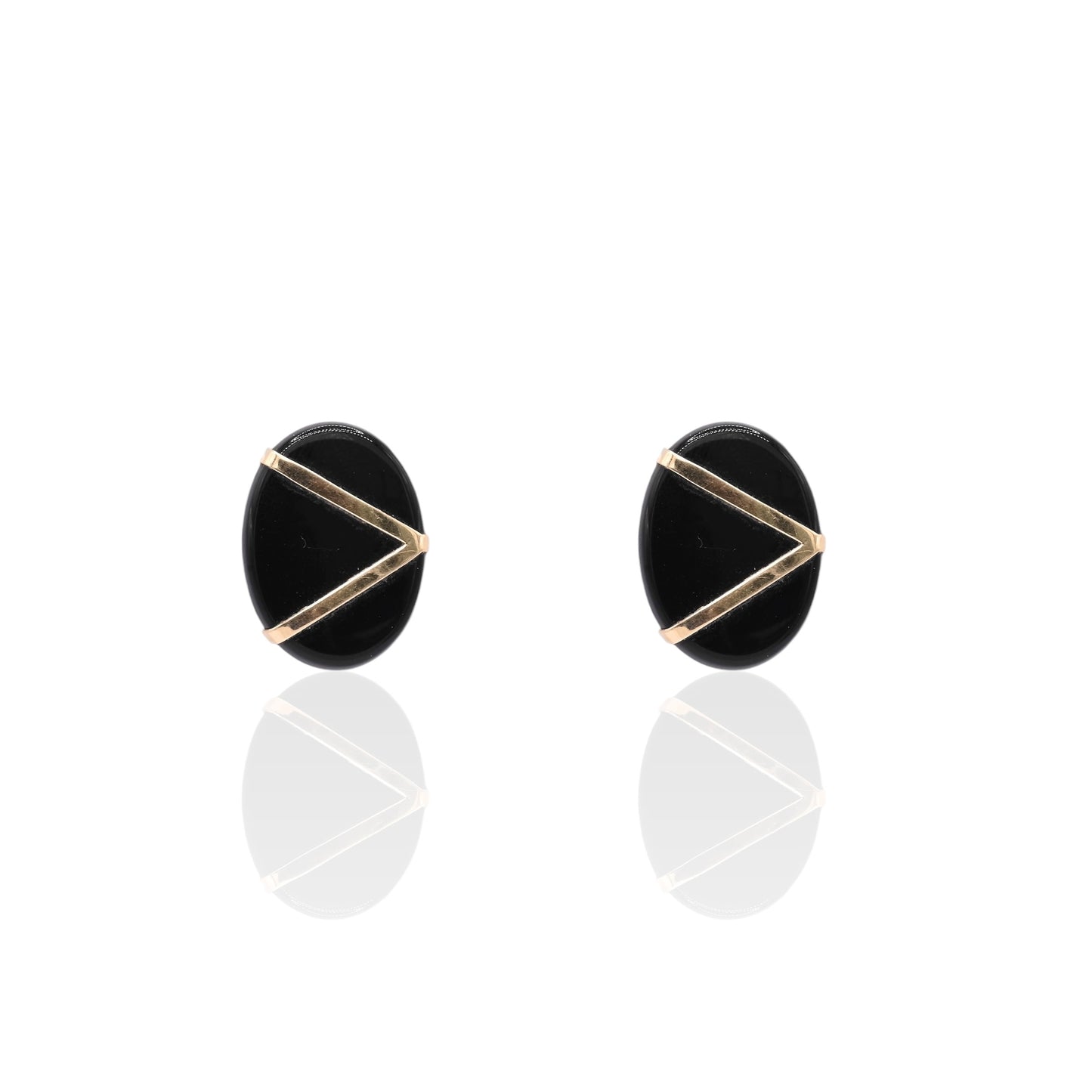 Oval Onyx Geometric Earrings 14K Yellow Gold