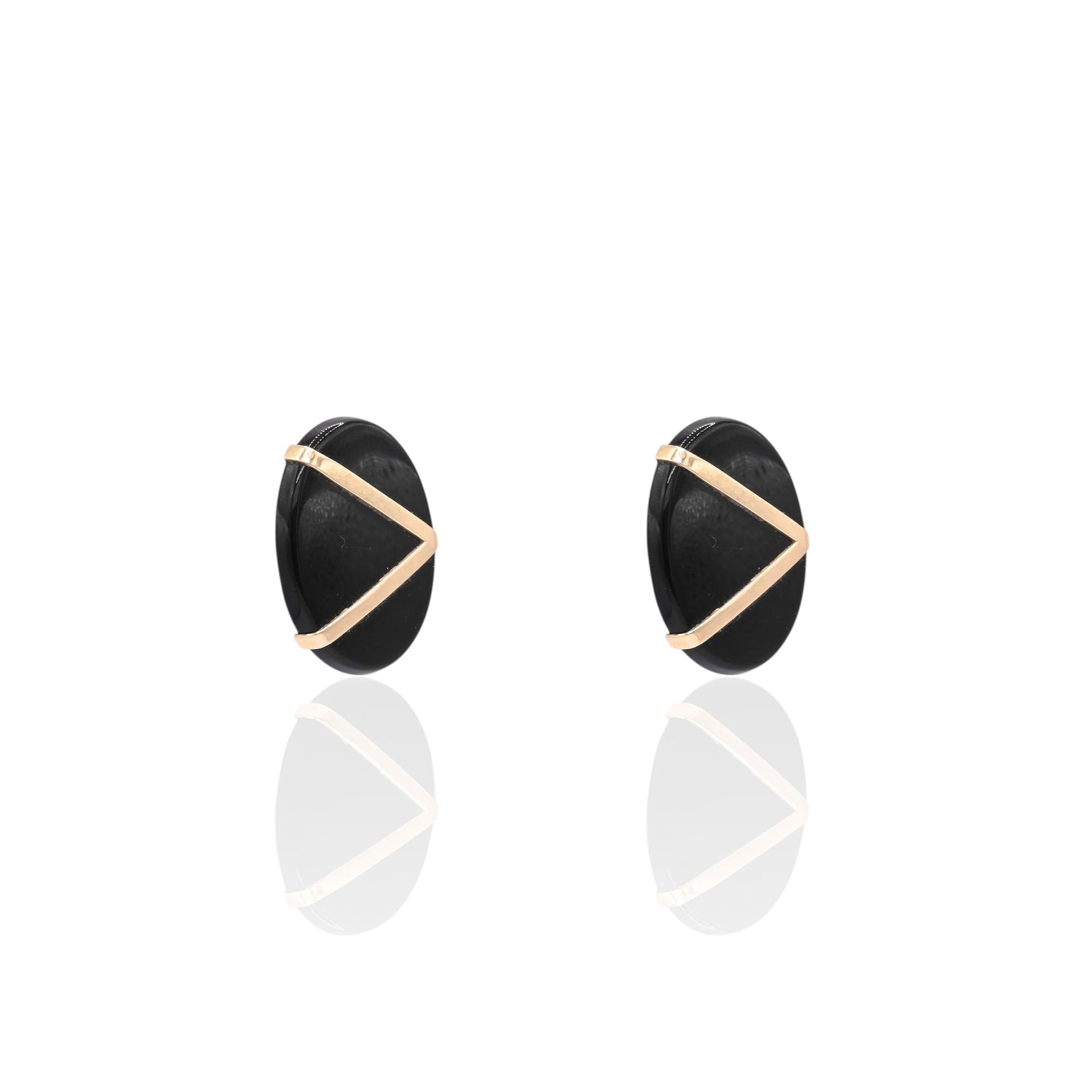 Oval Onyx Geometric Earrings 14K Yellow Gold
