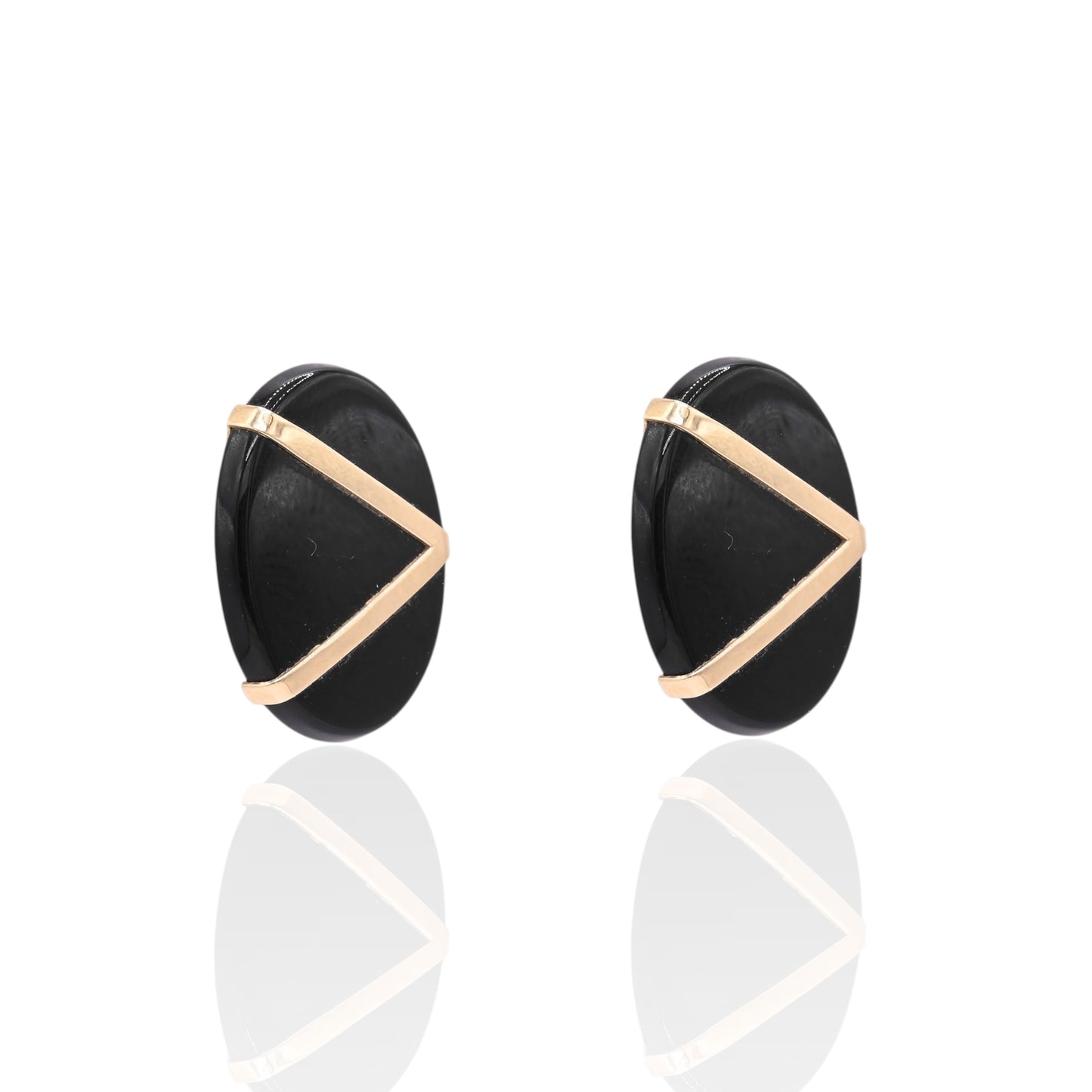 Oval Onyx Geometric Earrings 14K Yellow Gold