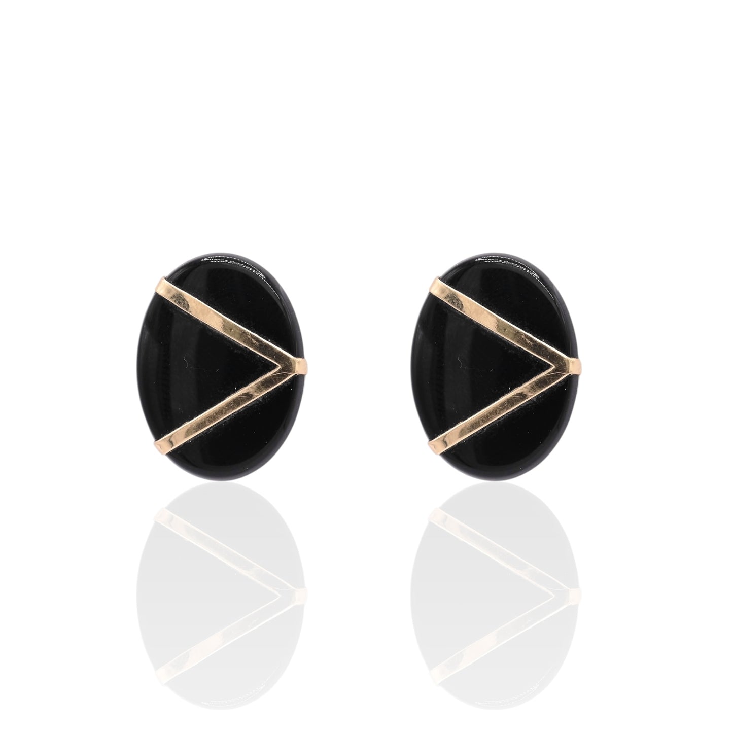 Oval Onyx Geometric Earrings 14K Yellow Gold