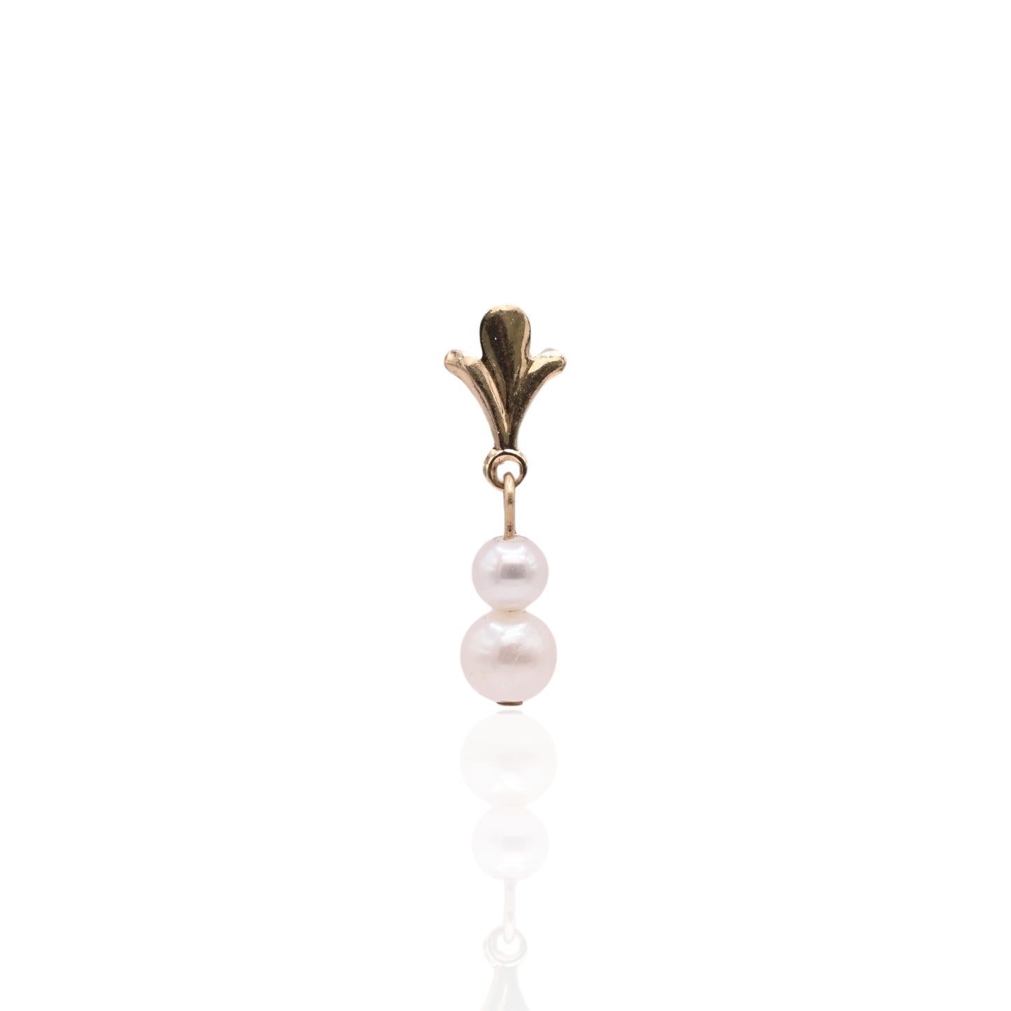 Double Pearl Flourished Dangle Earrings 14K Yellow Gold