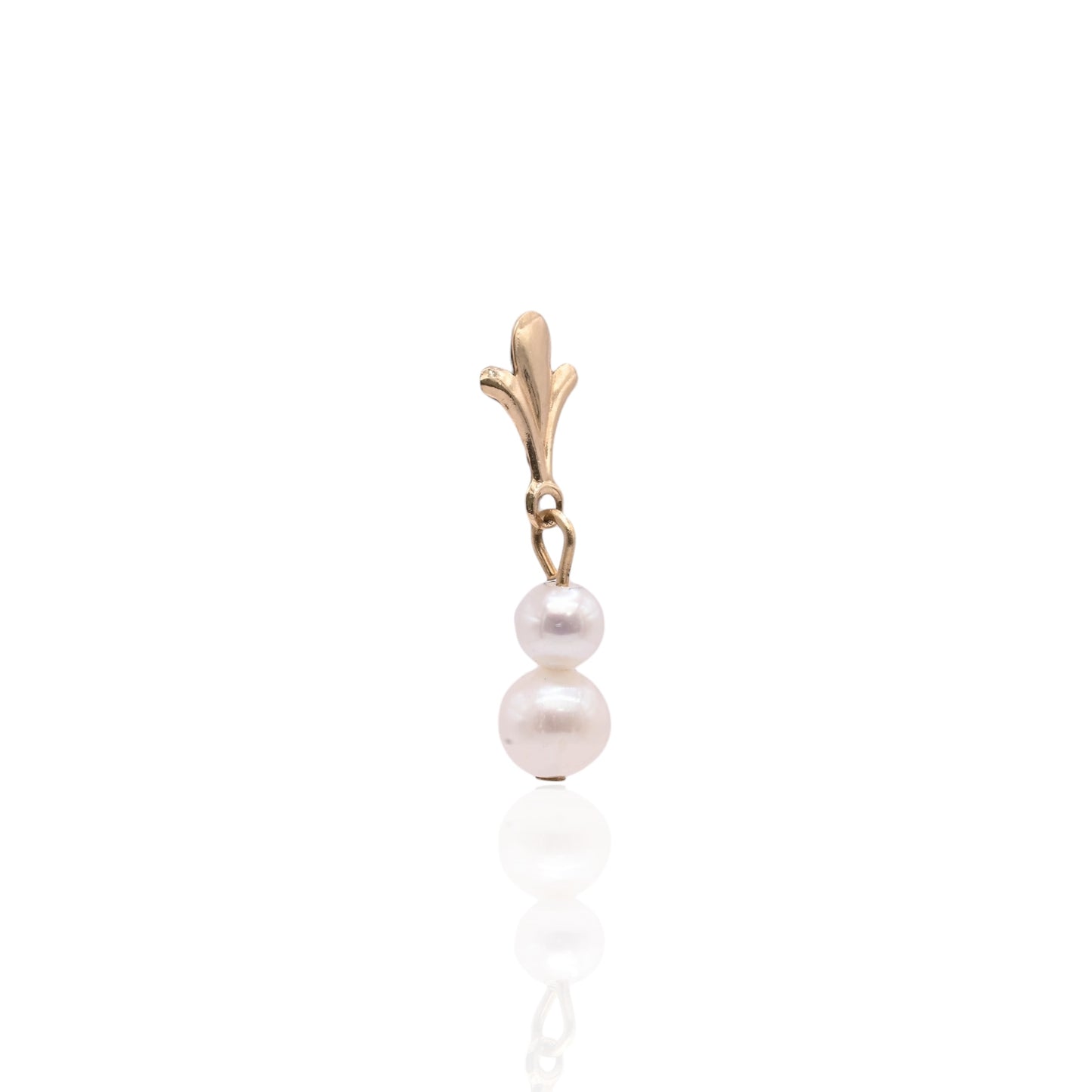 Double Pearl Flourished Dangle Earrings 14K Yellow Gold