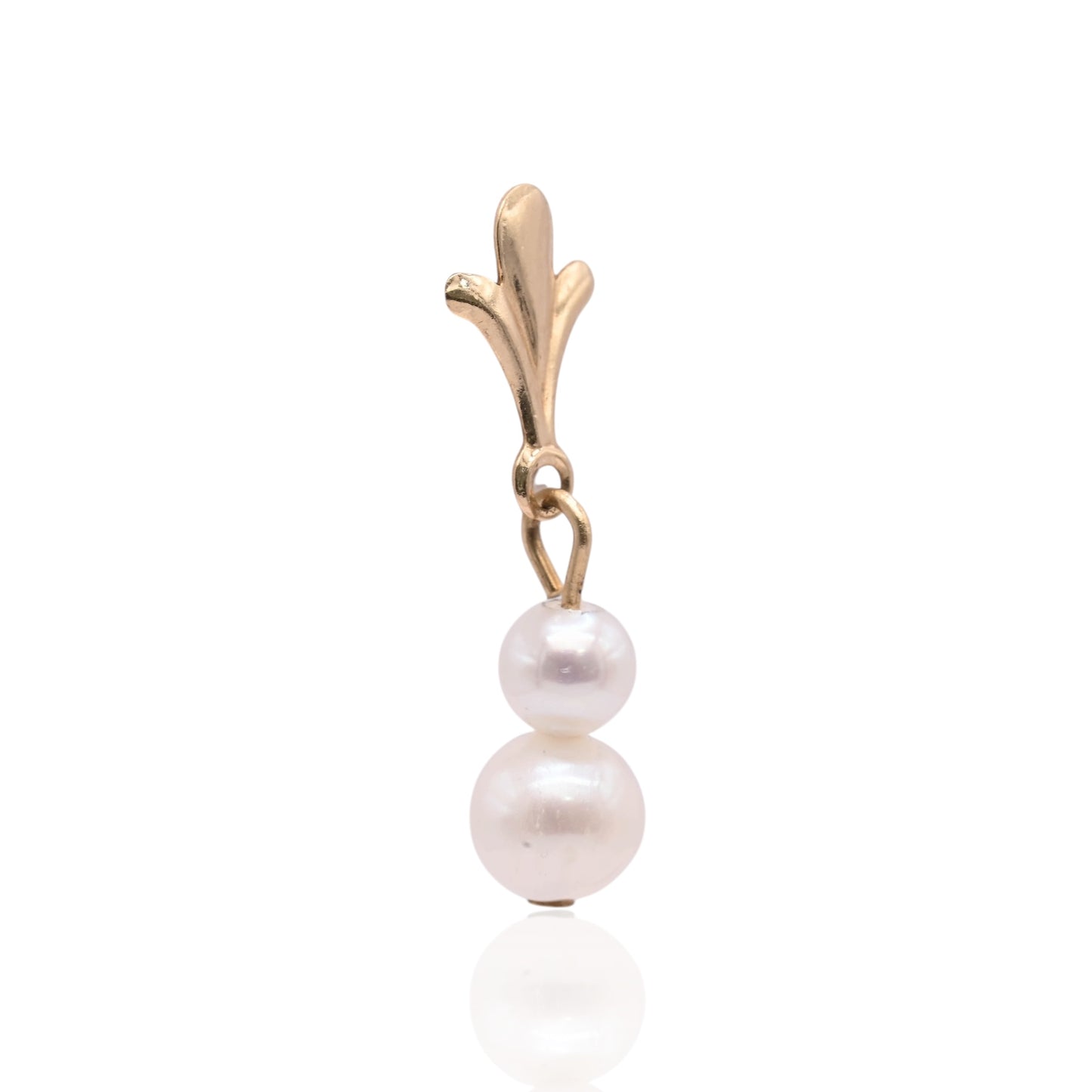 Double Pearl Flourished Dangle Earrings 14K Yellow Gold