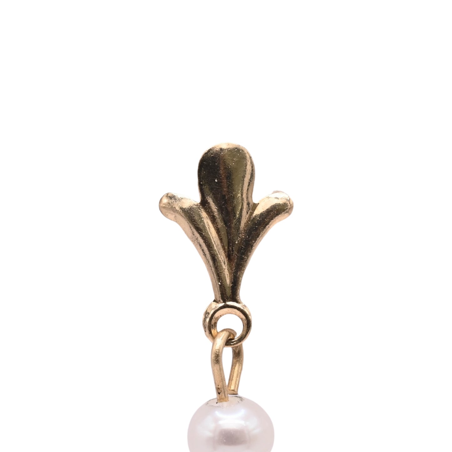 Double Pearl Flourished Dangle Earrings 14K Yellow Gold