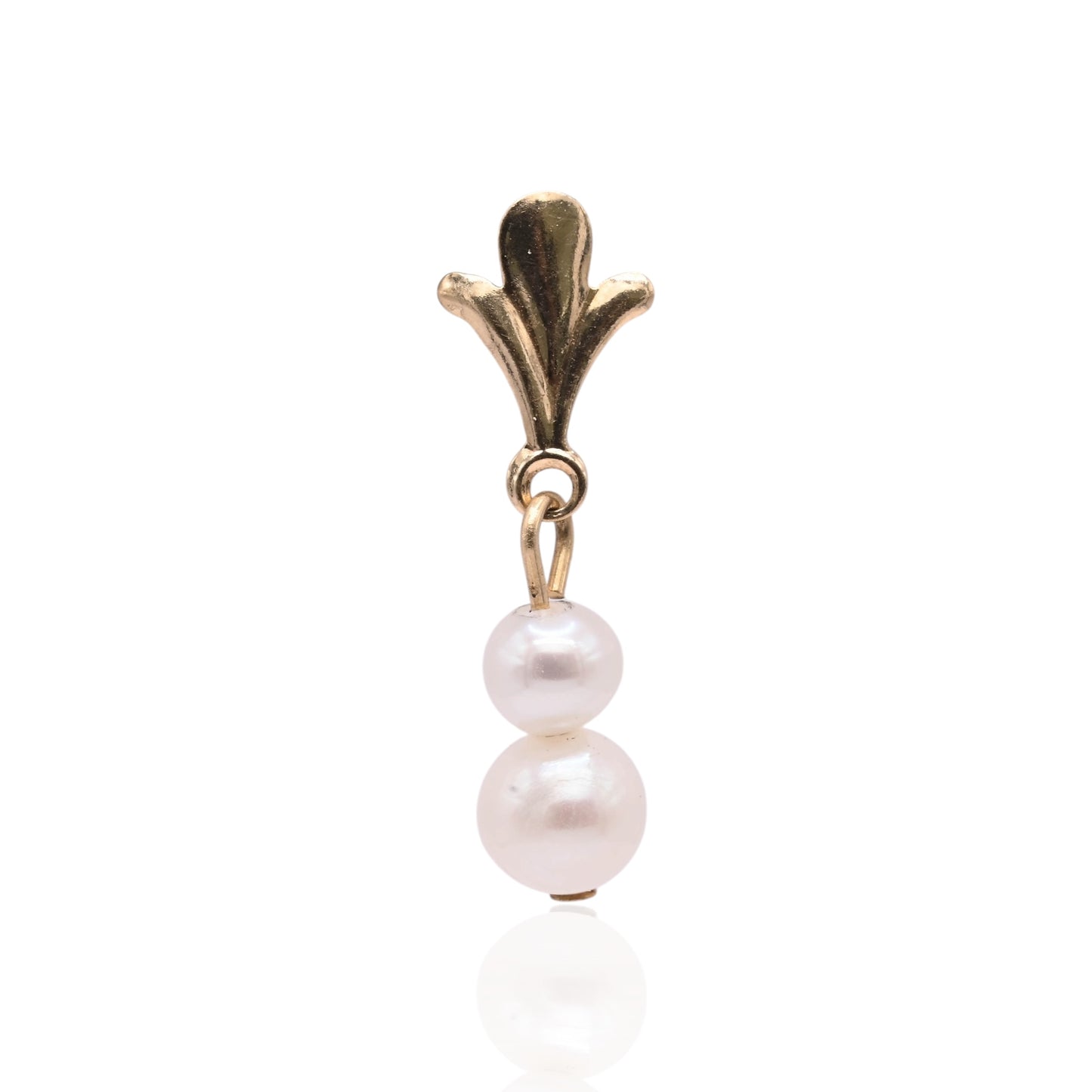 Double Pearl Flourished Dangle Earrings 14K Yellow Gold