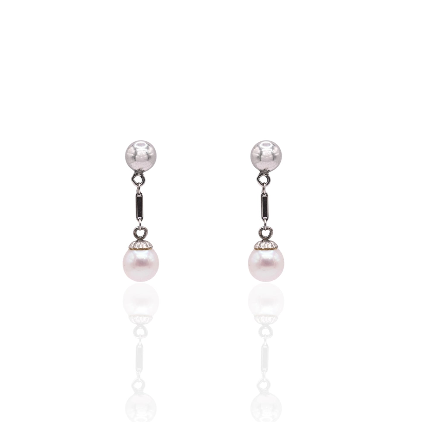 5mm Cultured Pearl Dangle Earrings 14K White Gold