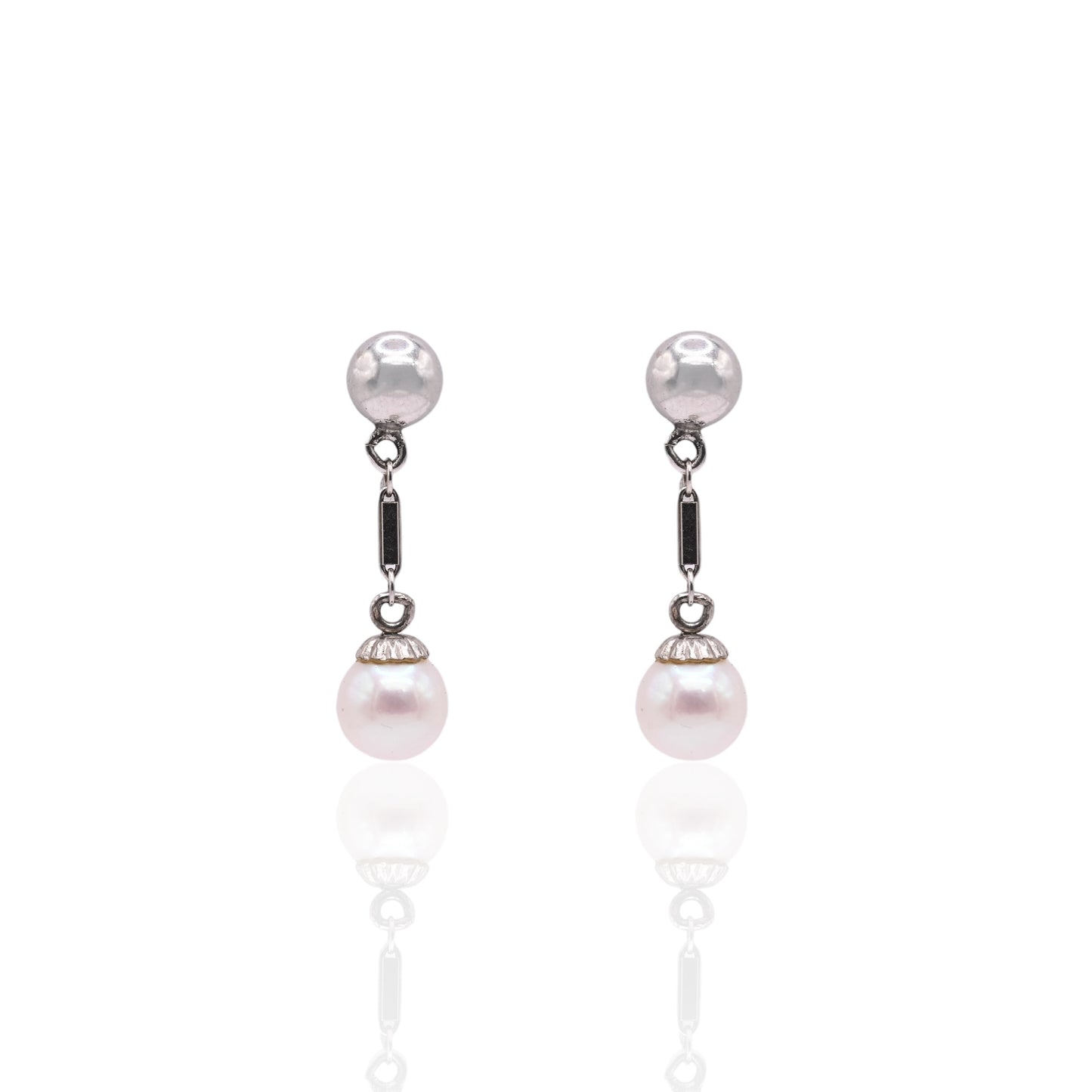 5mm Cultured Pearl Dangle Earrings 14K White Gold