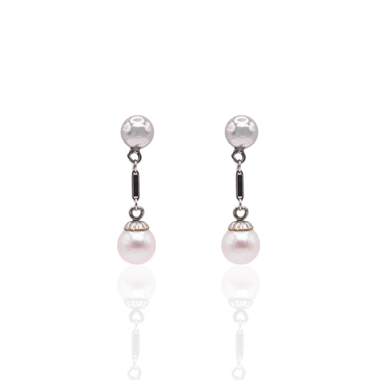 5mm Cultured Pearl Dangle Earrings 14K White Gold