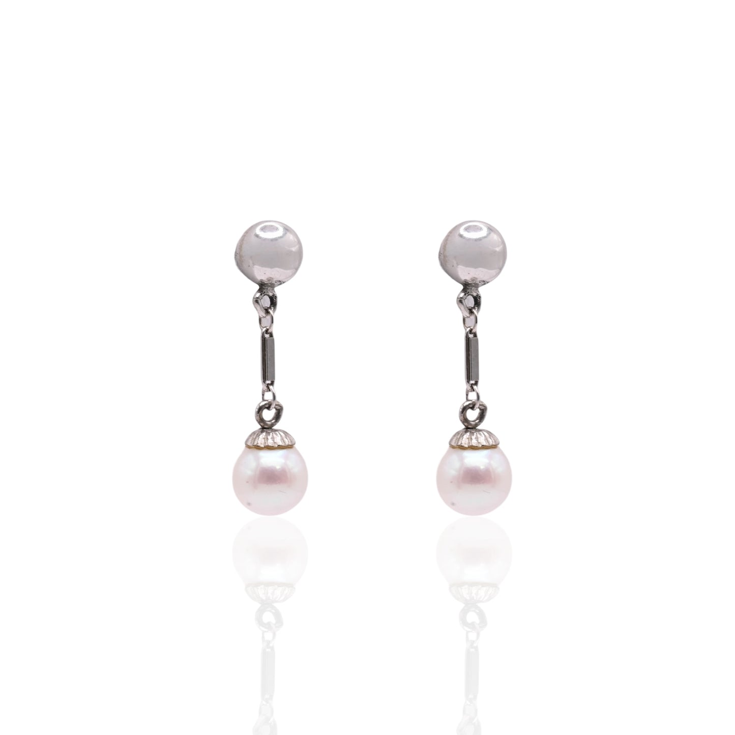5mm Cultured Pearl Dangle Earrings 14K White Gold