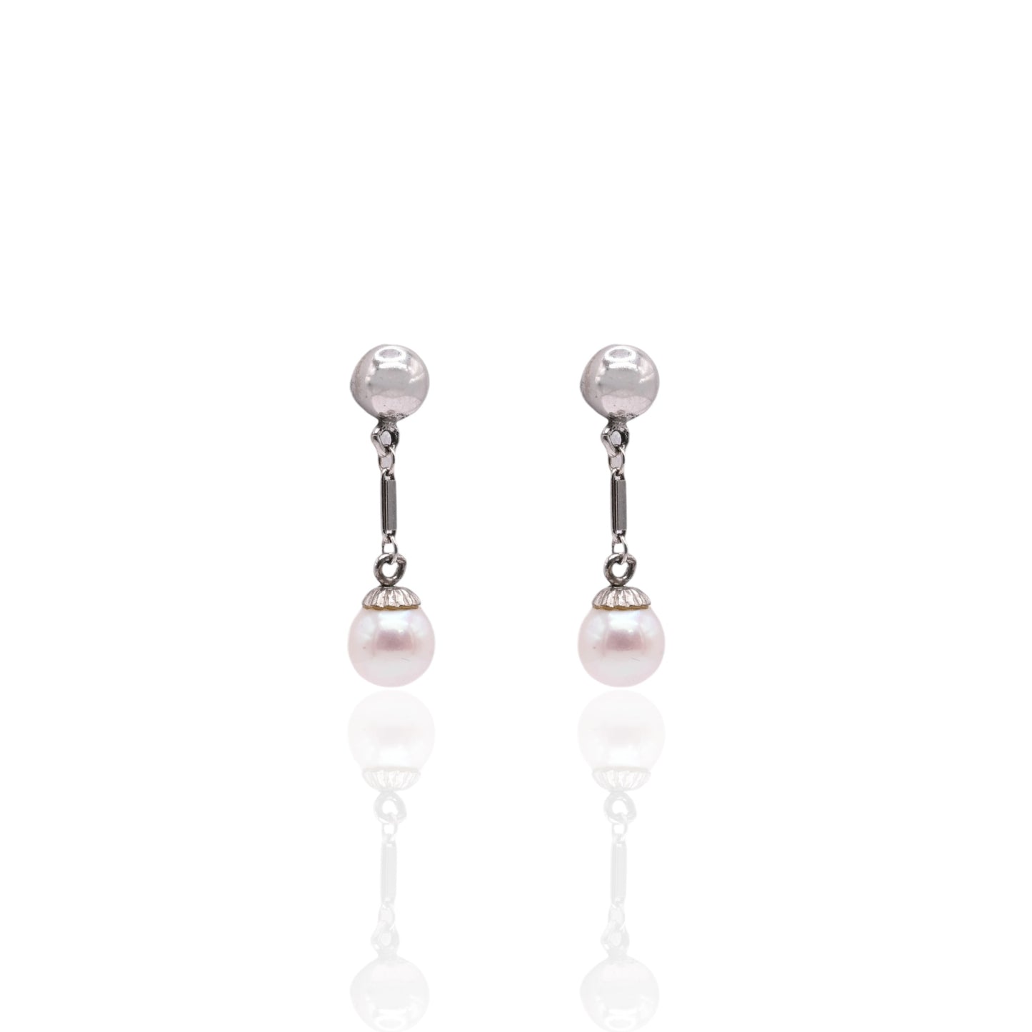 5mm Cultured Pearl Dangle Earrings 14K White Gold