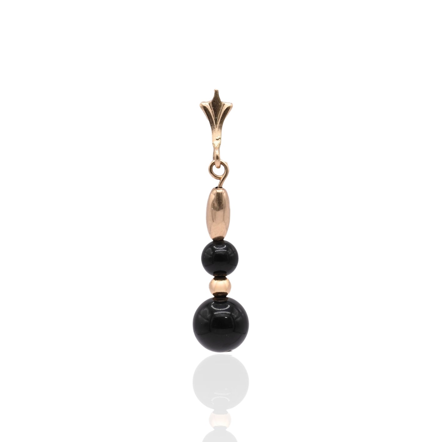 Onyx and Gold Bead Dangle Earrings 14K Yellow Gold