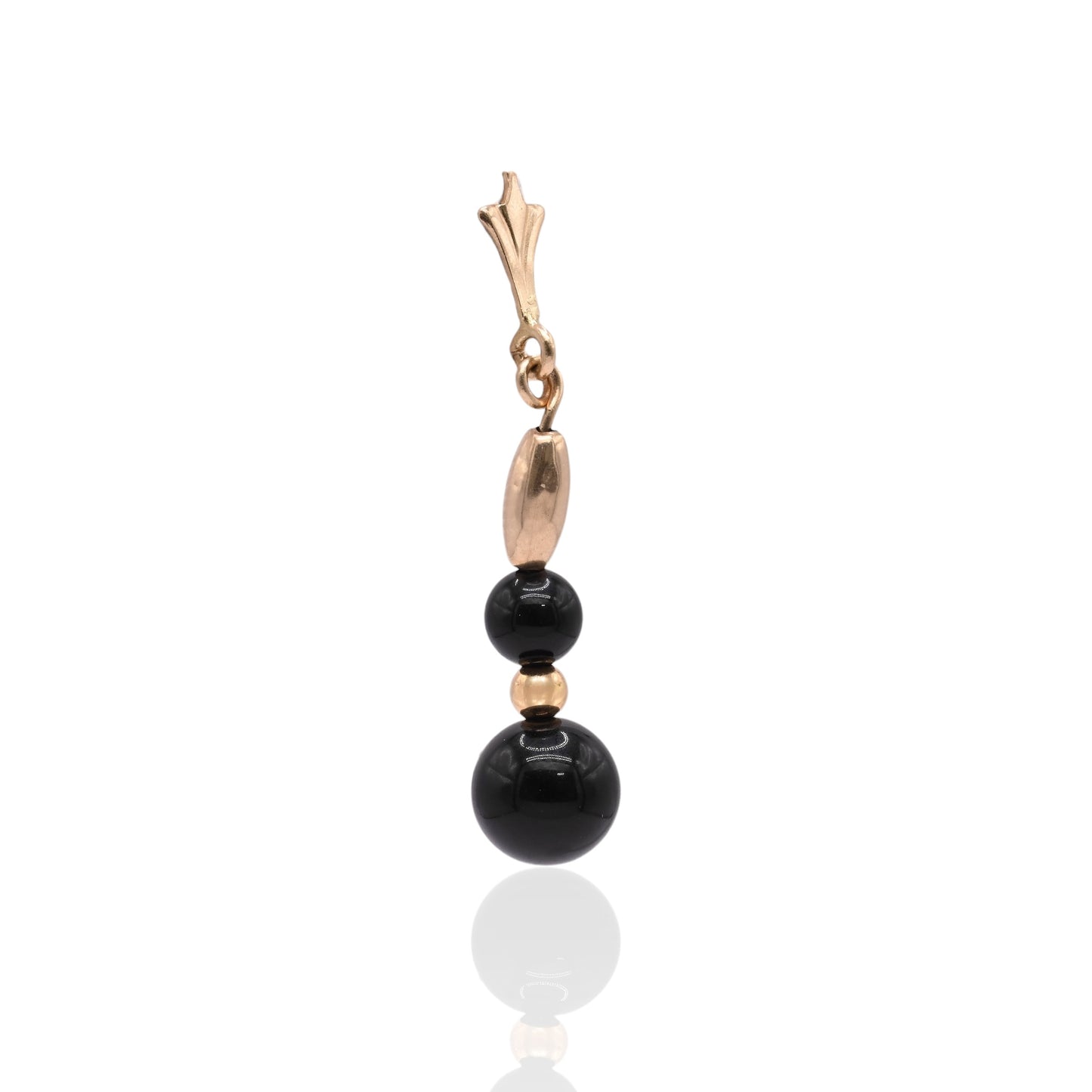 Onyx and Gold Bead Dangle Earrings 14K Yellow Gold