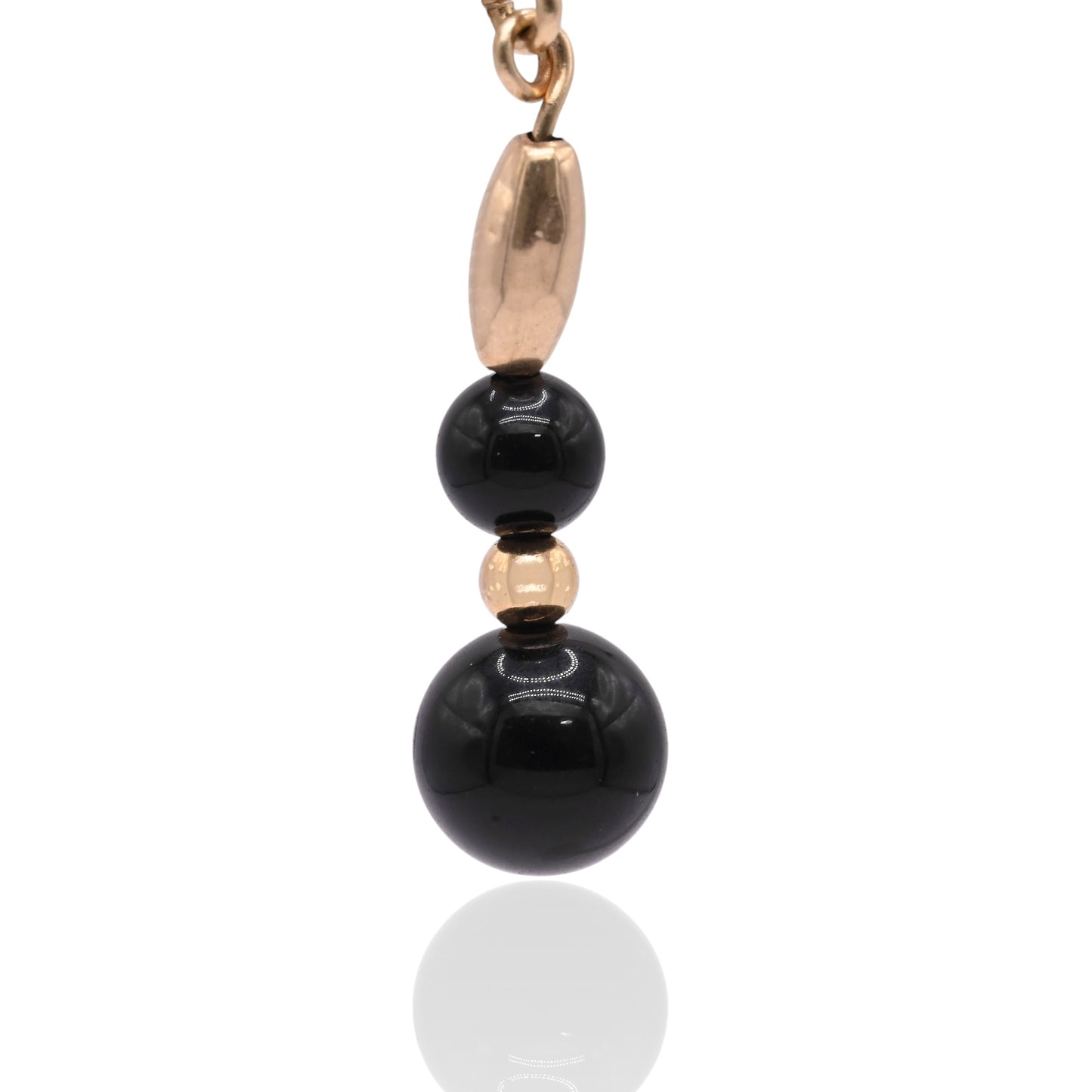 Onyx and Gold Bead Dangle Earrings 14K Yellow Gold