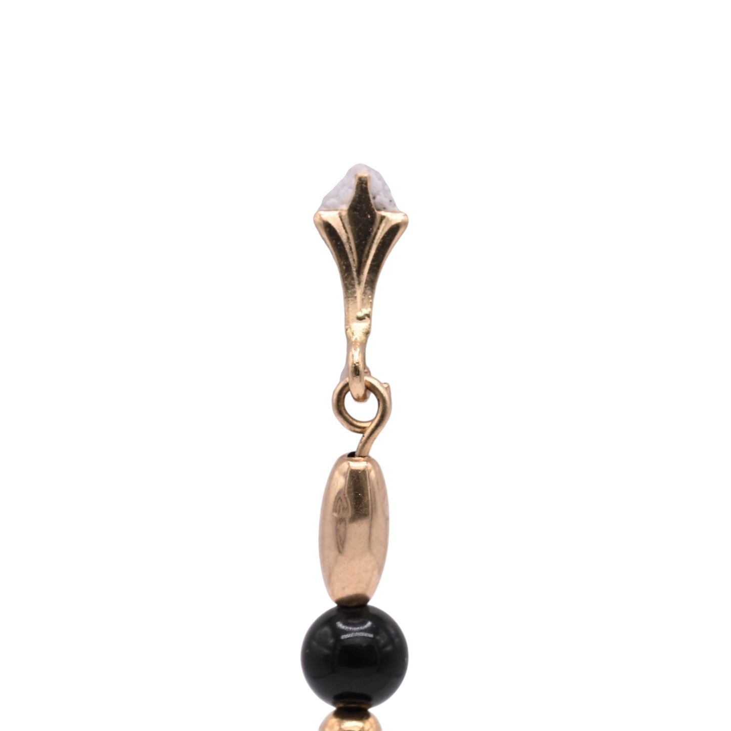 Onyx and Gold Bead Dangle Earrings 14K Yellow Gold