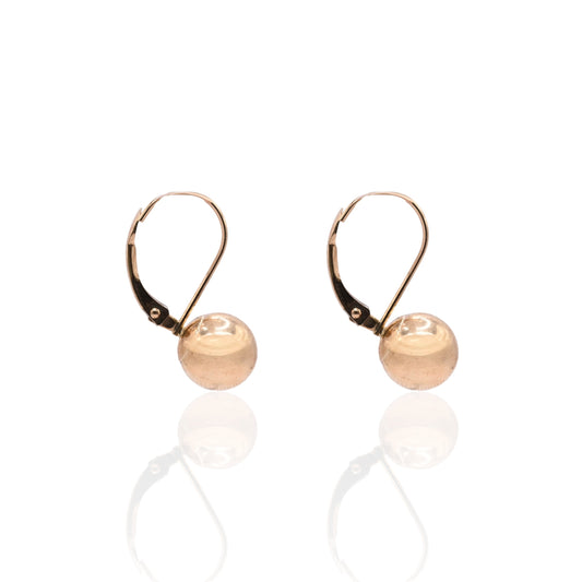 7mm Gold Ball Leverback Earrings 14K Yellow Gold