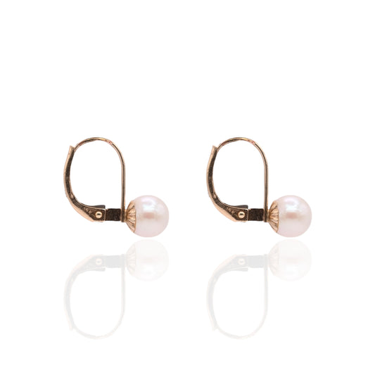 6mm Pearl Leverback Earrings 14K Yellow Gold
