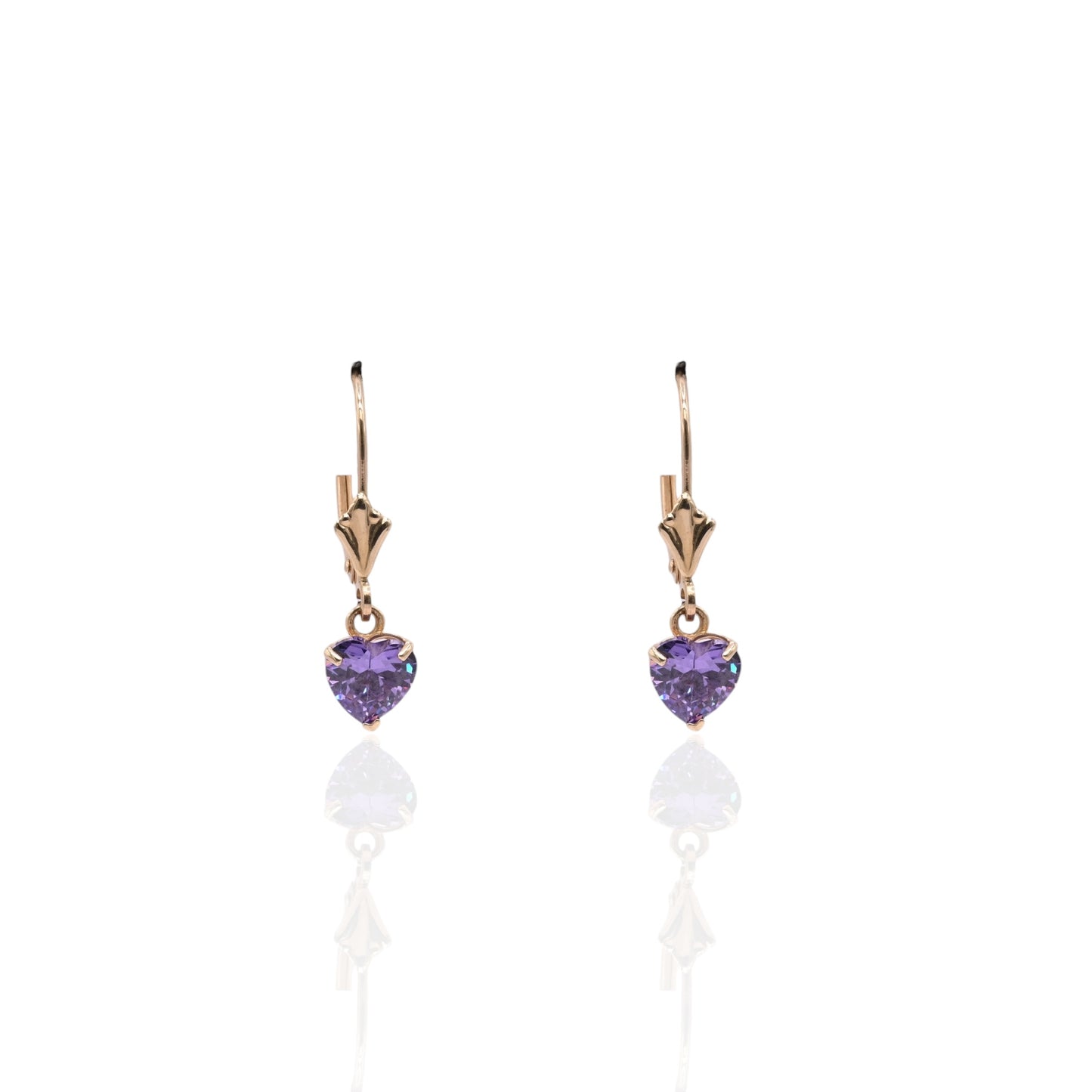 Amethyst Heart Dangle Leverback Earrings 14K Yellow Gold 0.84cttw