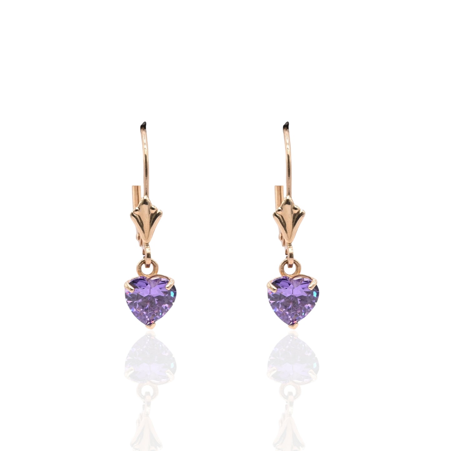 Amethyst Heart Dangle Leverback Earrings 14K Yellow Gold 0.84cttw