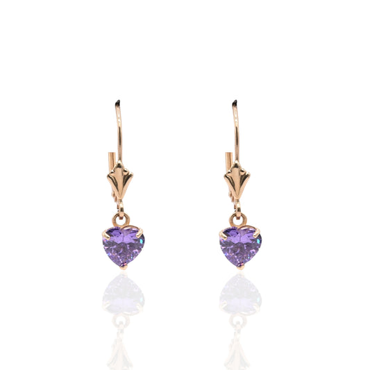 Amethyst Heart Dangle Leverback Earrings 14K Yellow Gold 0.84cttw