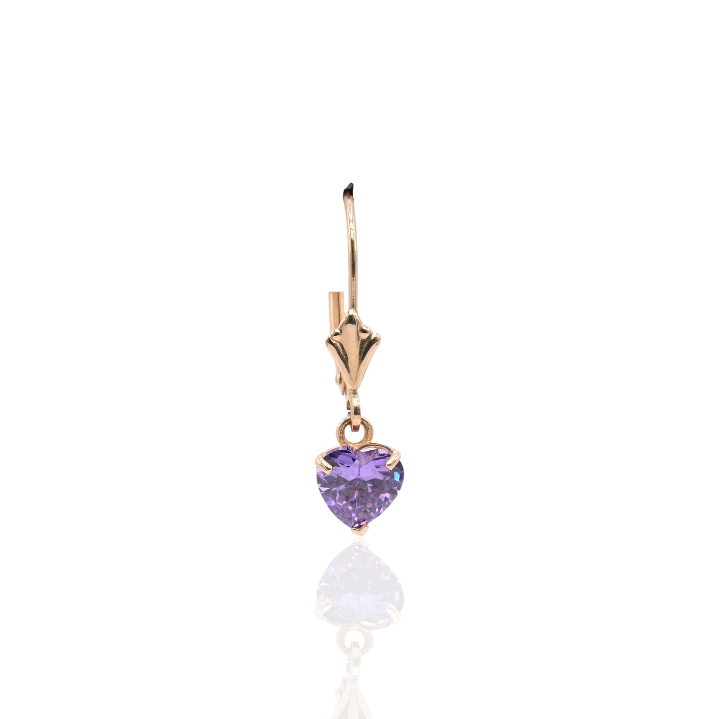 Amethyst Heart Dangle Leverback Earrings 14K Yellow Gold 0.84cttw