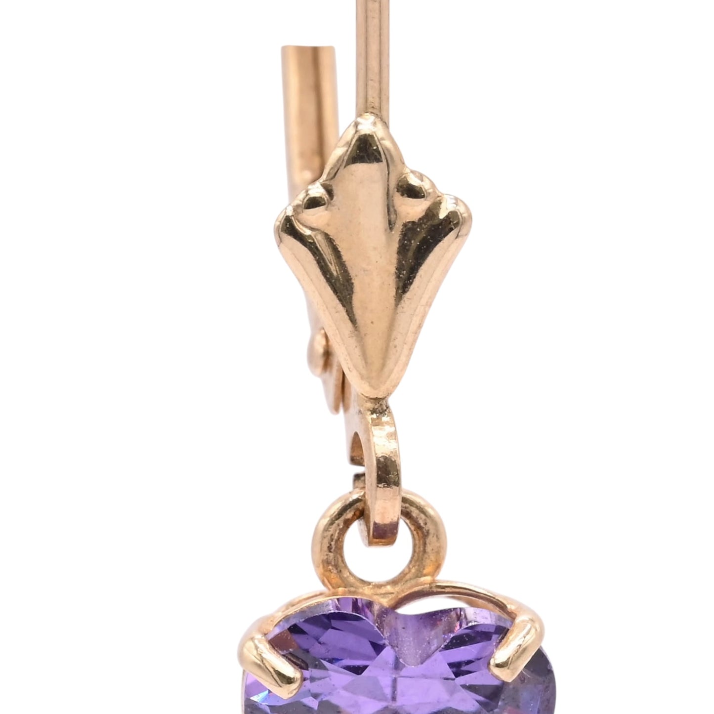 Amethyst Heart Dangle Leverback Earrings 14K Yellow Gold 0.84cttw