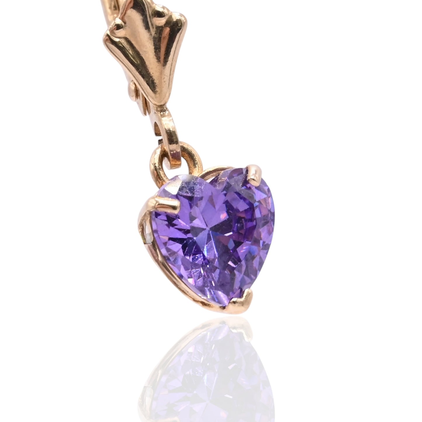 Amethyst Heart Dangle Leverback Earrings 14K Yellow Gold 0.84cttw