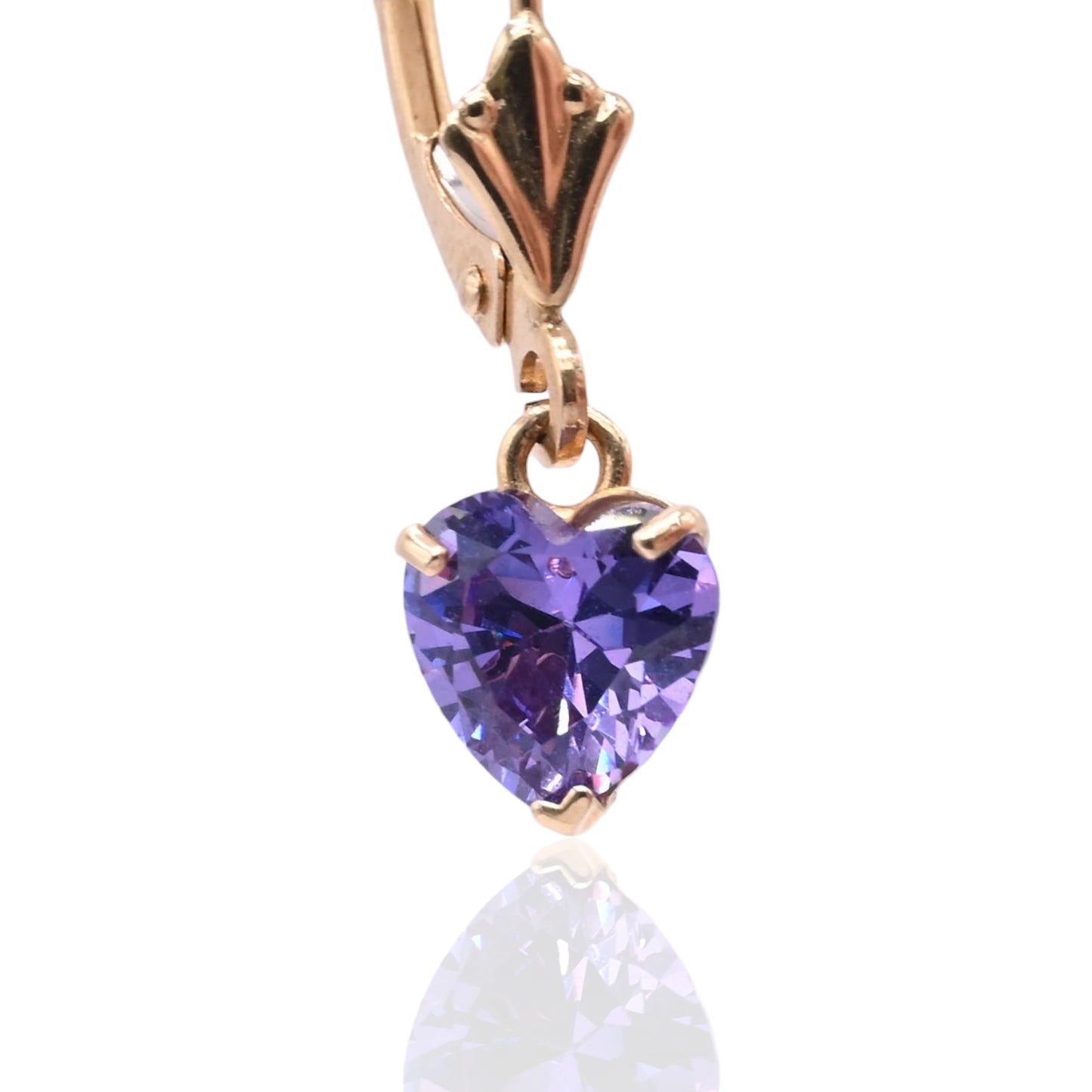 Amethyst Heart Dangle Leverback Earrings 14K Yellow Gold 0.84cttw