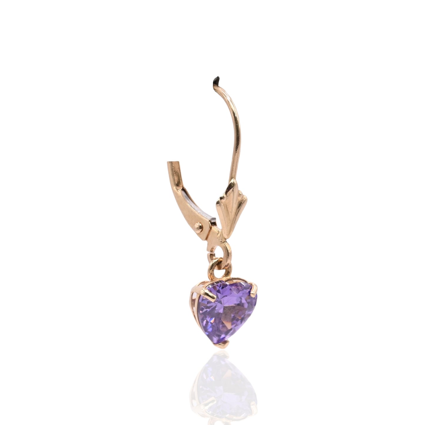 Amethyst Heart Dangle Leverback Earrings 14K Yellow Gold 0.84cttw
