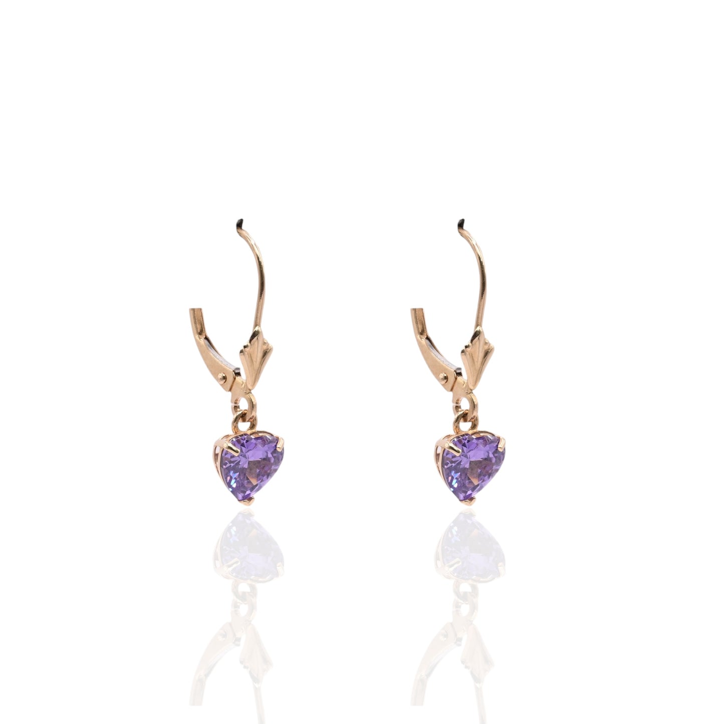 Amethyst Heart Dangle Leverback Earrings 14K Yellow Gold 0.84cttw