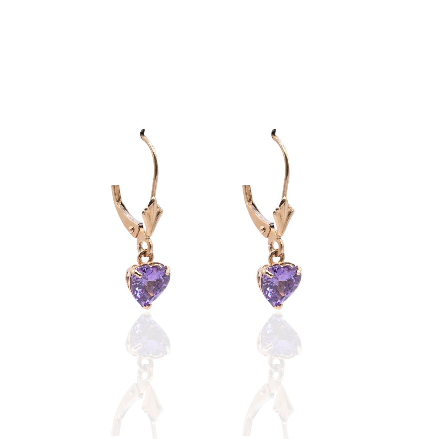 Amethyst Heart Dangle Leverback Earrings 14K Yellow Gold 0.84cttw