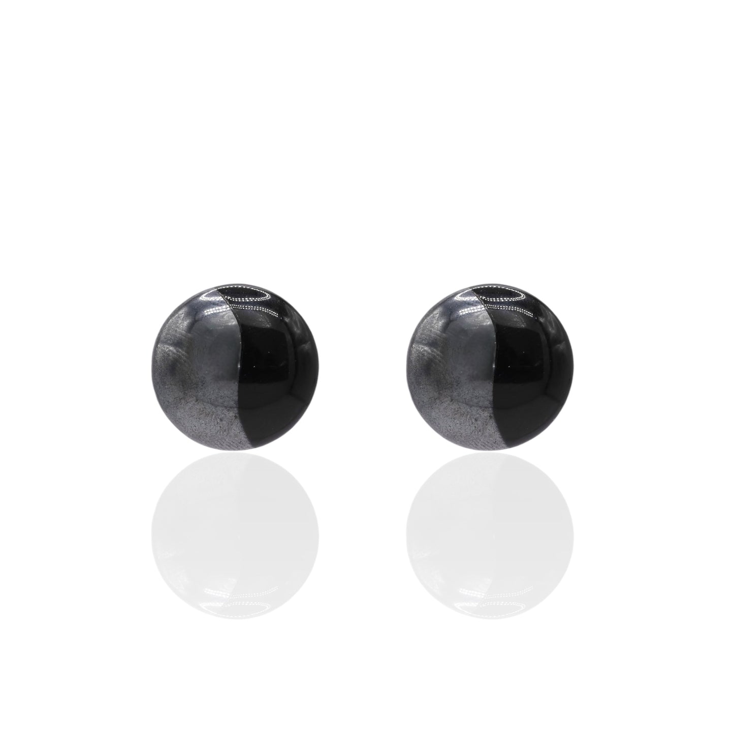 Round Onyx and Hematite Yin & Yang Split Earrings 14K Yellow Gold