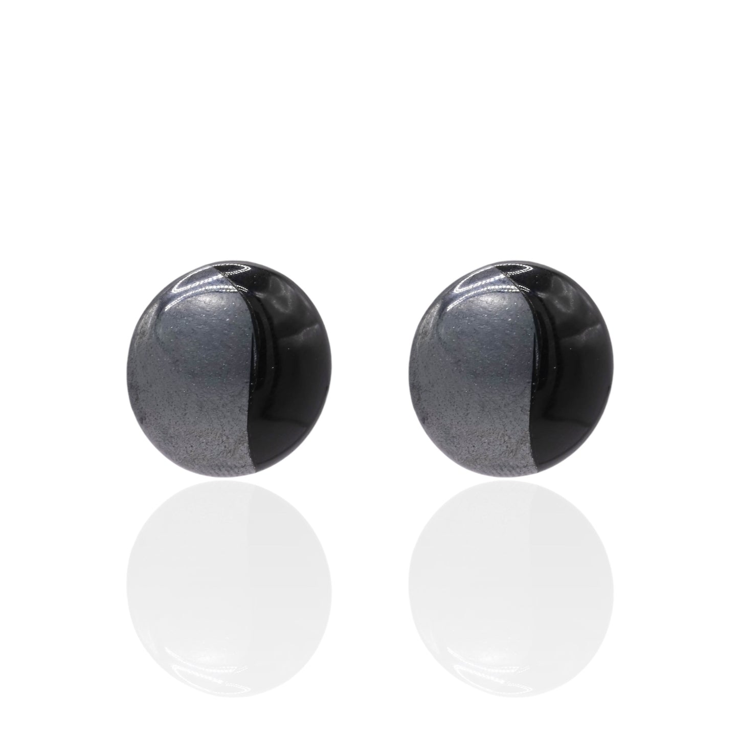 Round Onyx and Hematite Yin & Yang Split Earrings 14K Yellow Gold