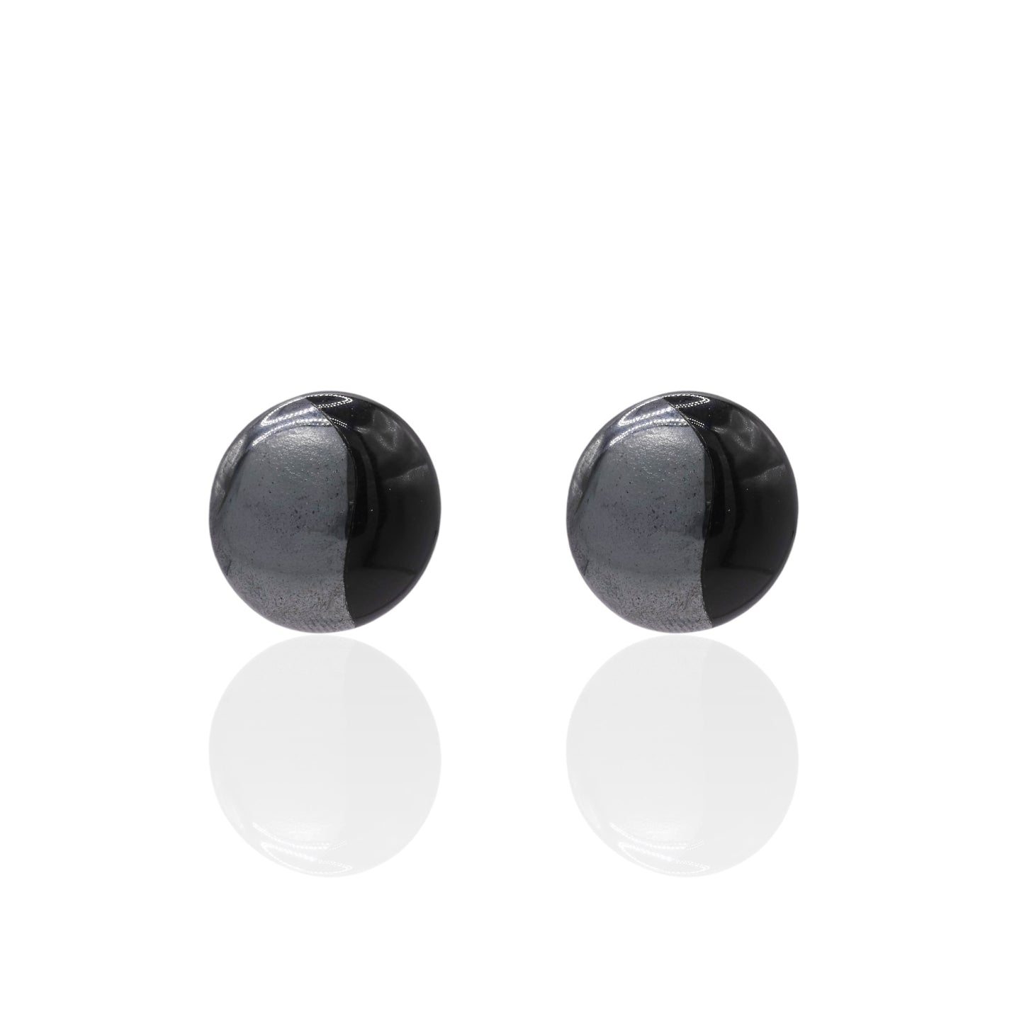 Round Onyx and Hematite Yin & Yang Split Earrings 14K Yellow Gold