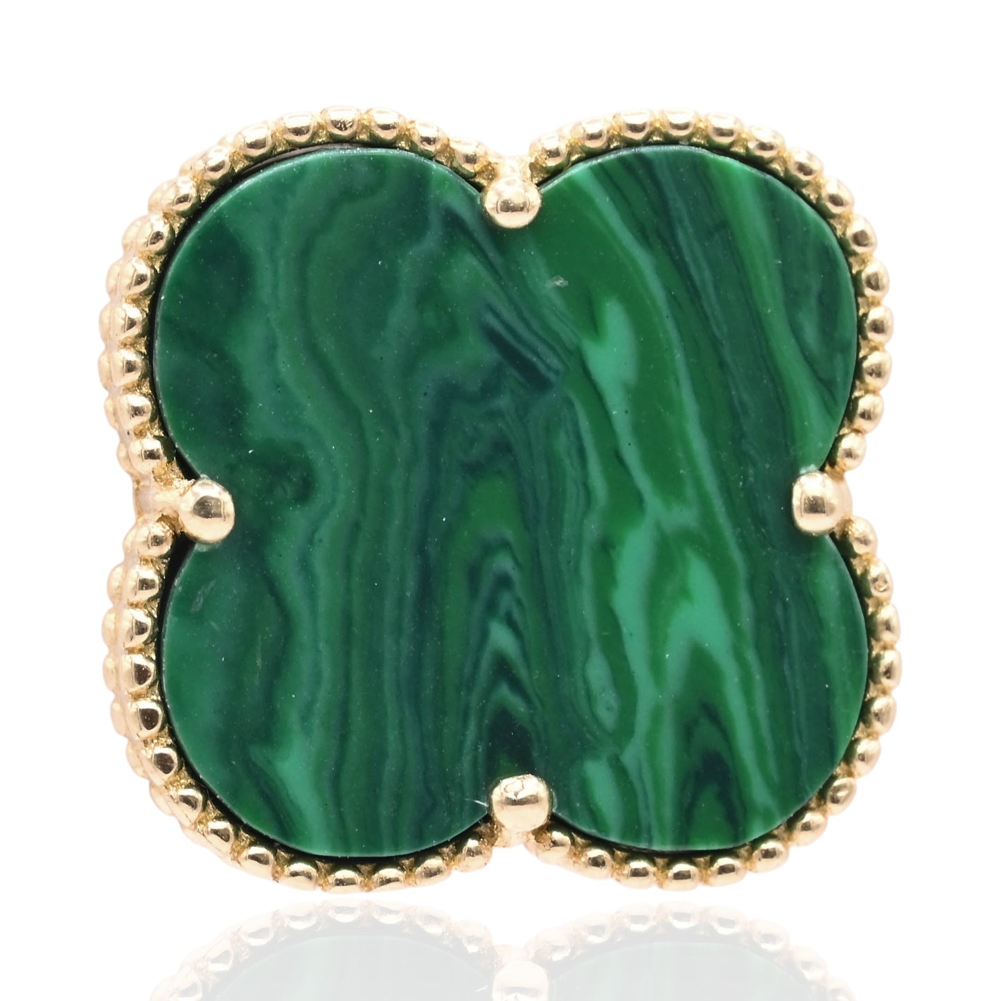 Malachite Clover Stud Earrings 14K Yellow Gold