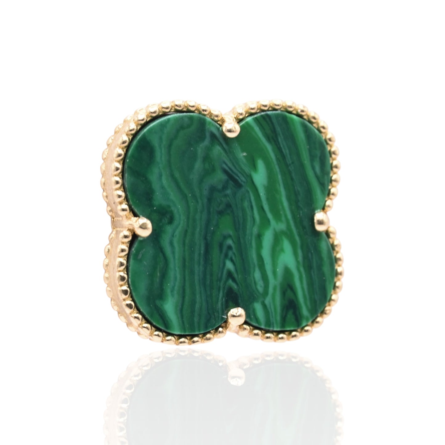 Malachite Clover Stud Earrings 14K Yellow Gold