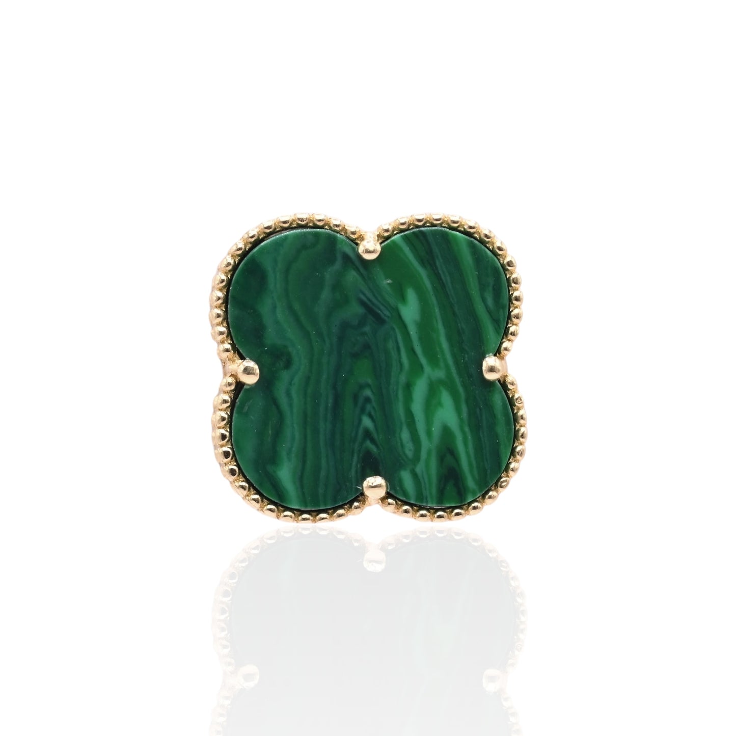 Malachite Clover Stud Earrings 14K Yellow Gold