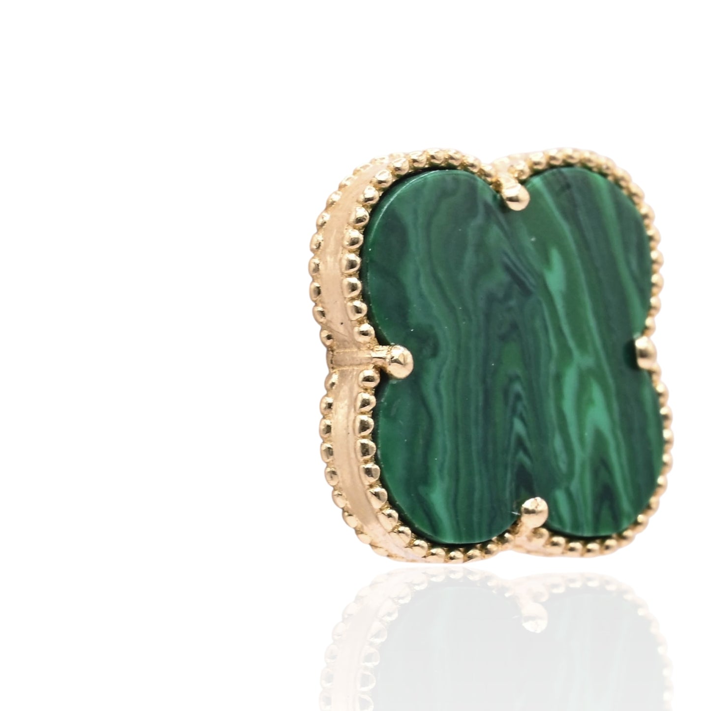 Malachite Clover Stud Earrings 14K Yellow Gold