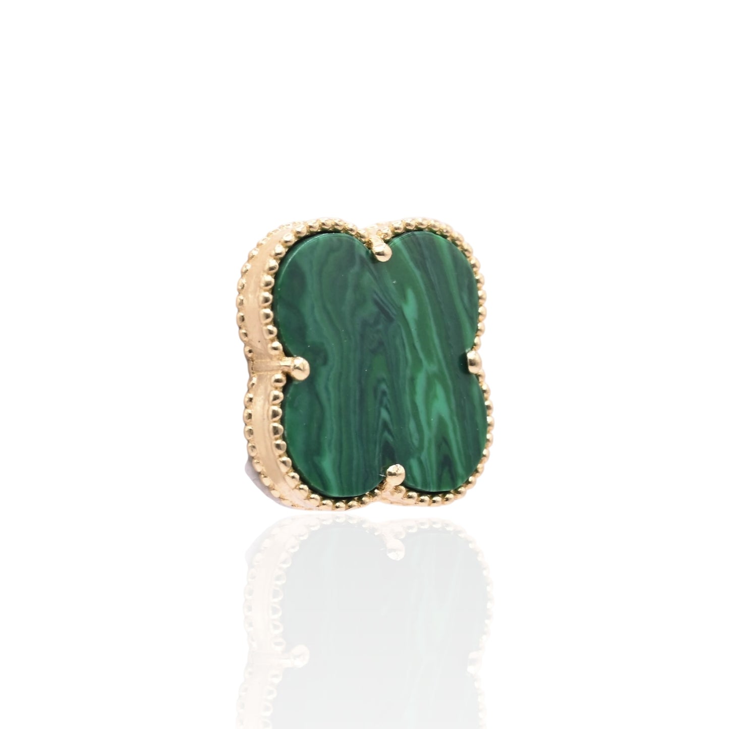 Malachite Clover Stud Earrings 14K Yellow Gold