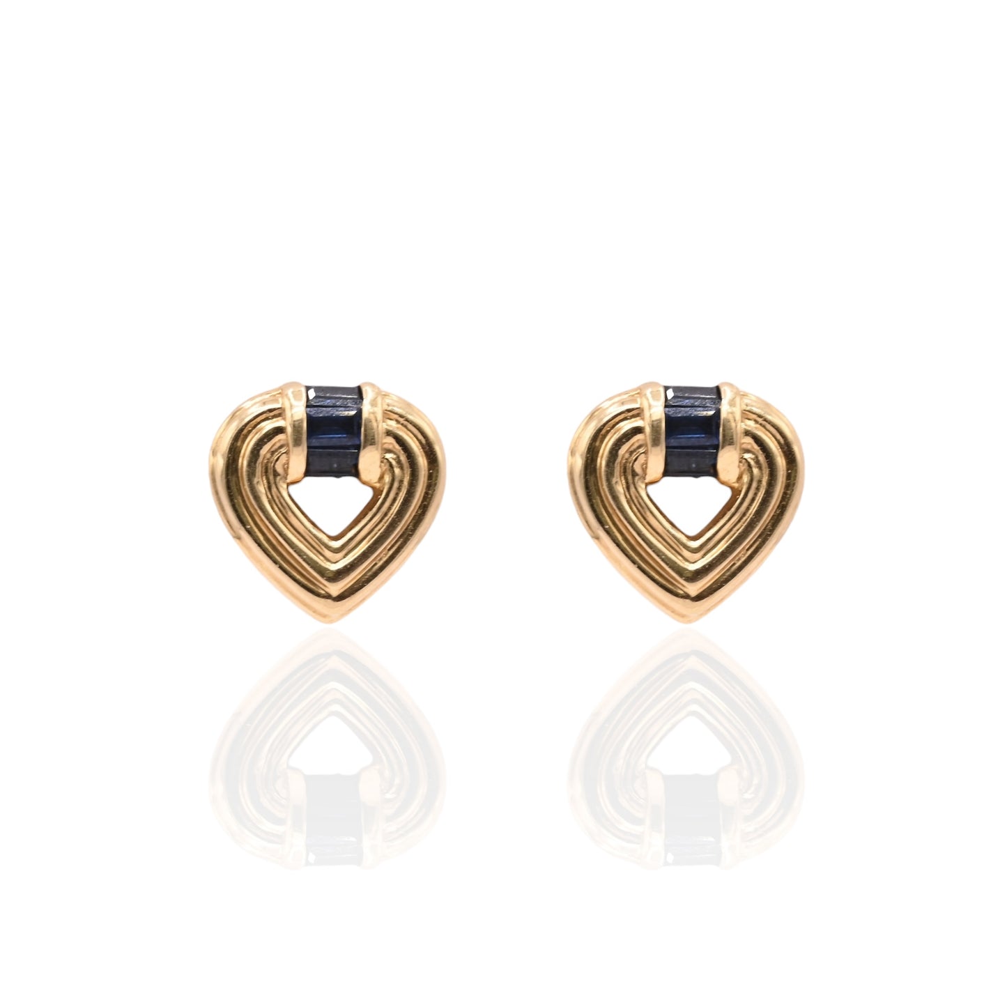 Sapphire-Embellished Heart Earrings 18K Yellow Gold 0.60cttw