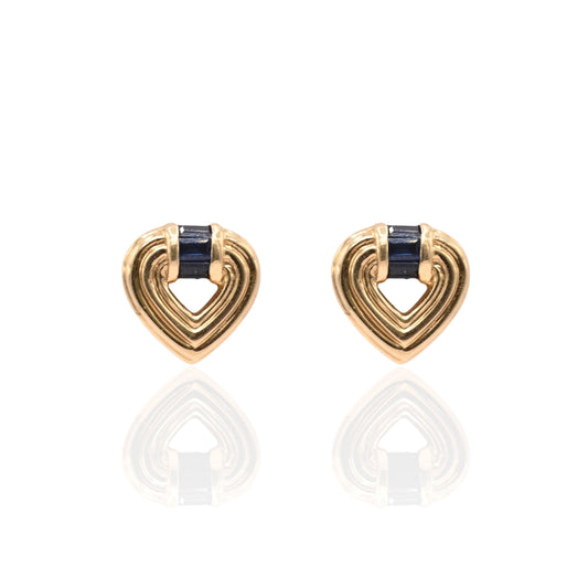 Sapphire-Embellished Heart Earrings 18K Yellow Gold 0.60cttw