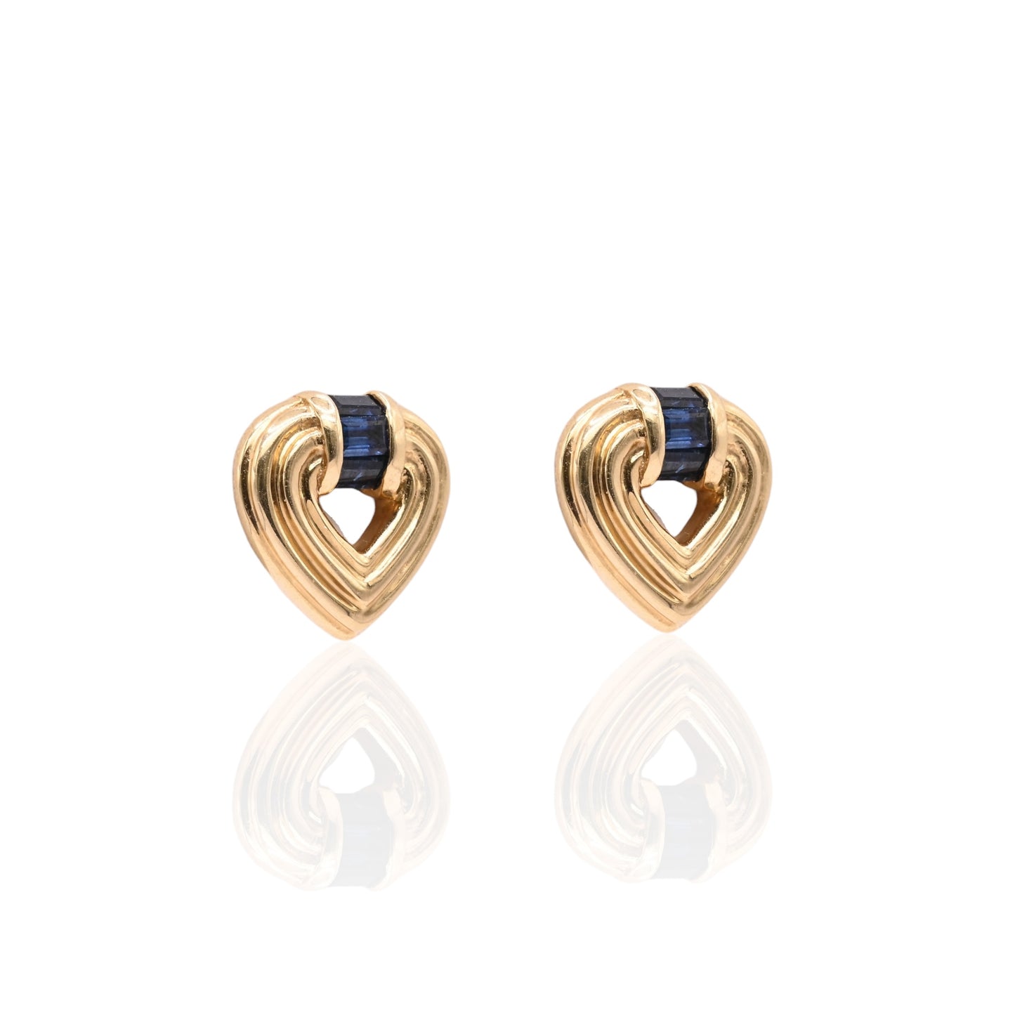 Sapphire-Embellished Heart Earrings 18K Yellow Gold 0.60cttw