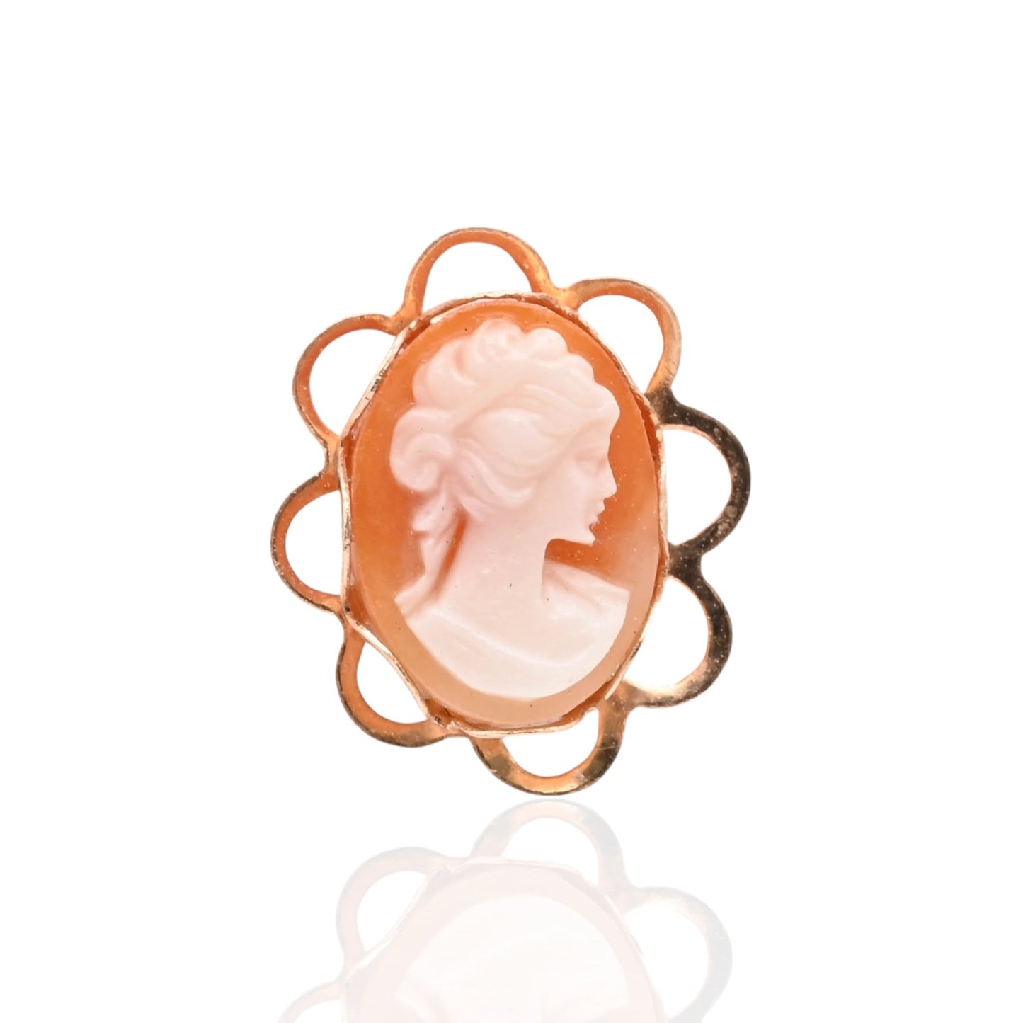 Scalloped Oval Victorian Lady Cameo Pin Stud Earrings 14K Yellow Gold