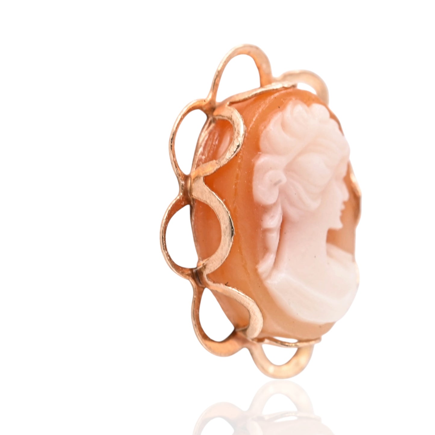 Scalloped Oval Victorian Lady Cameo Pin Stud Earrings 14K Yellow Gold