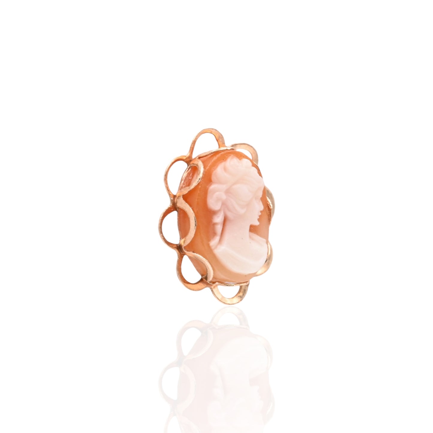 Scalloped Oval Victorian Lady Cameo Pin Stud Earrings 14K Yellow Gold